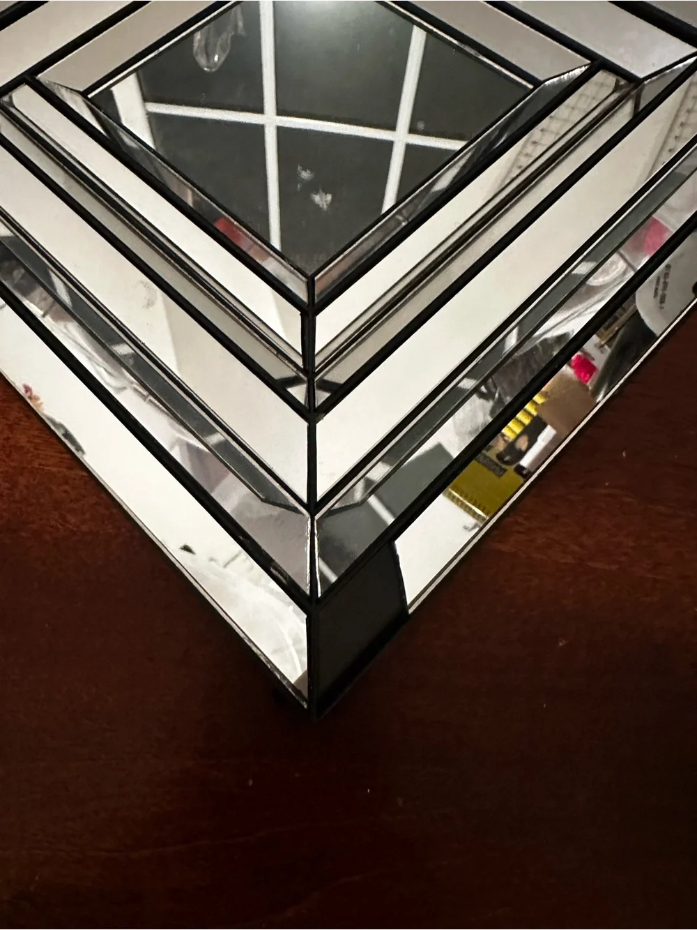 Mirrored Tiered Square Wall Mirror in Black